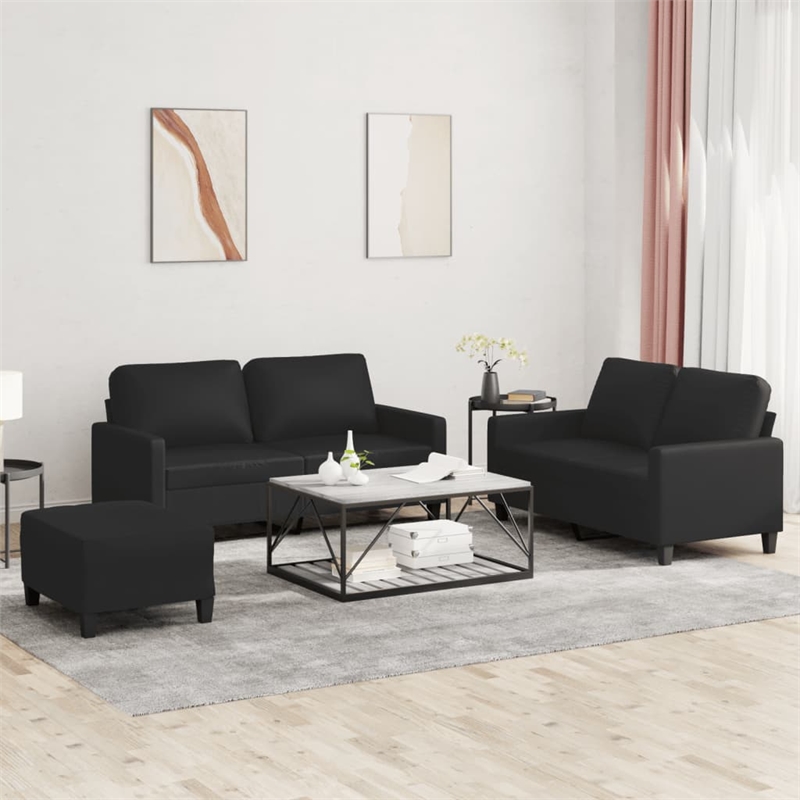 Vidaxl Sofa Set in Black Faux Leather
