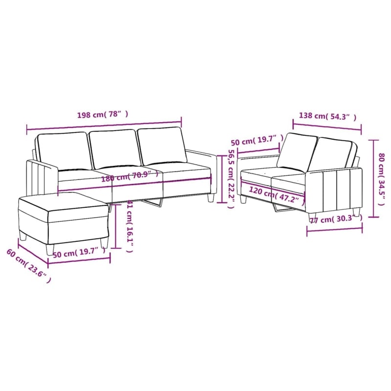 Vidaxl 3 Piece Sofa Set with Cushions in Dark Gray Fabric