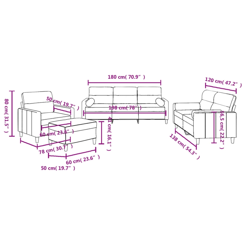 Vidaxl 3-Seater Metal Sofa Set in Dark Grey Polyester Fabric