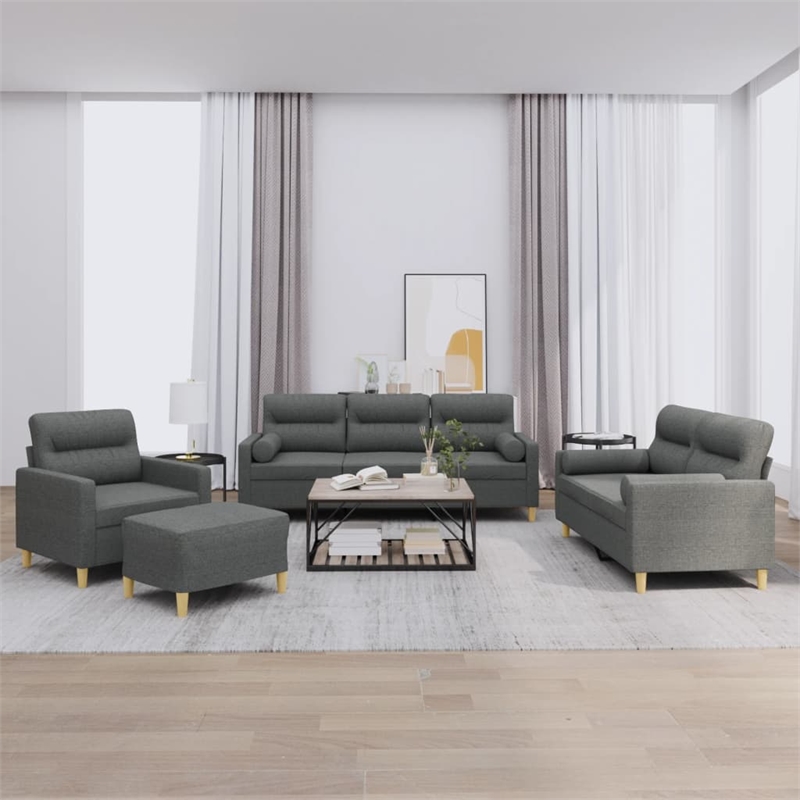 Vidaxl 3-Seater Metal Sofa Set in Dark Grey Polyester Fabric