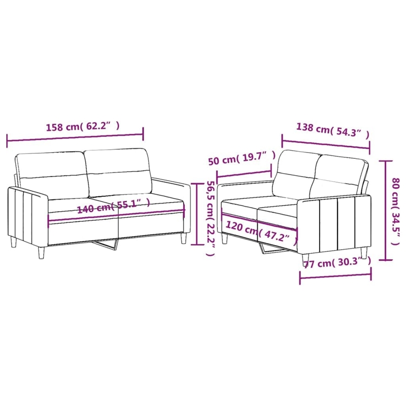 Vidaxl 2-Seater Metal Sofa Set in Dark Grey Polyester Fabric