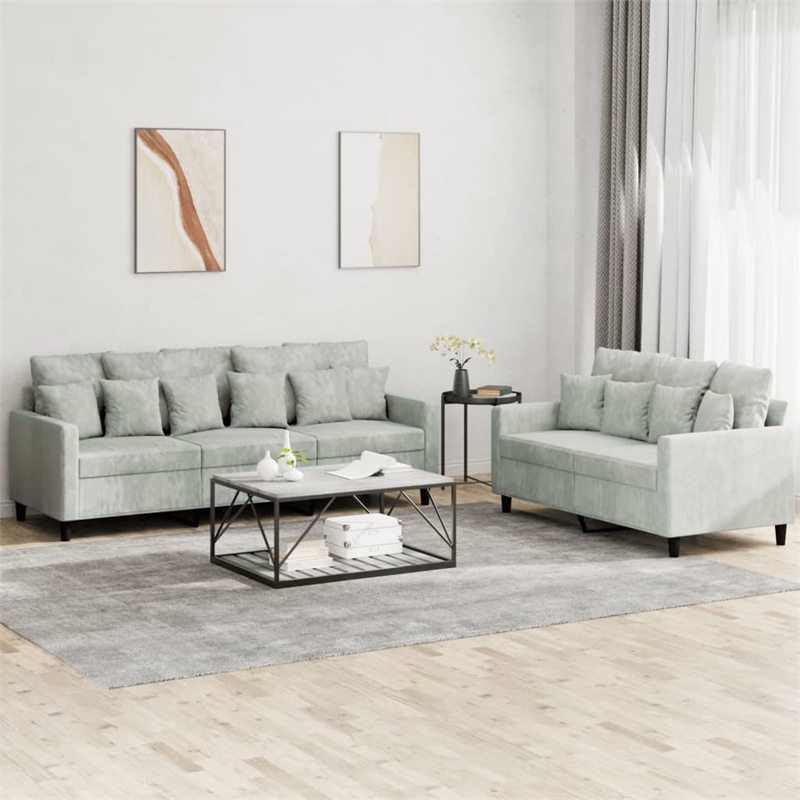 Vidaxl Metal Sofa Set in Light Grey Velvet