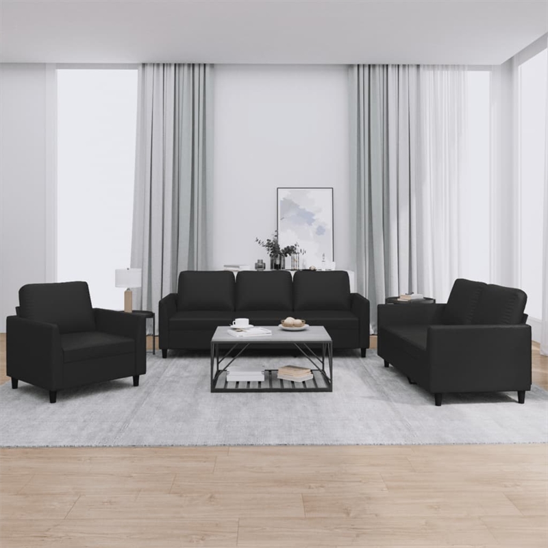 Vidaxl 2-Seater Durable Sofa Set in Black Faux Leather
