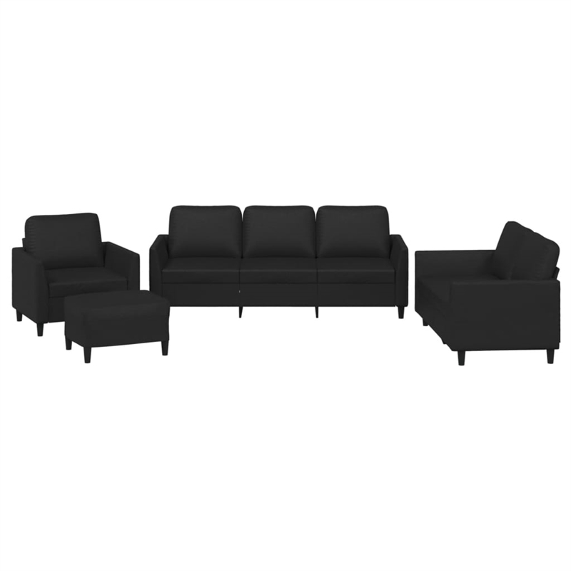 Vidaxl Metal Large Durable Sofa Set in Black Faux Leather