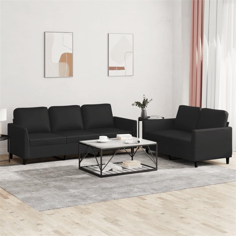 Vidaxl Metal Sofa Set in Black Faux Leather