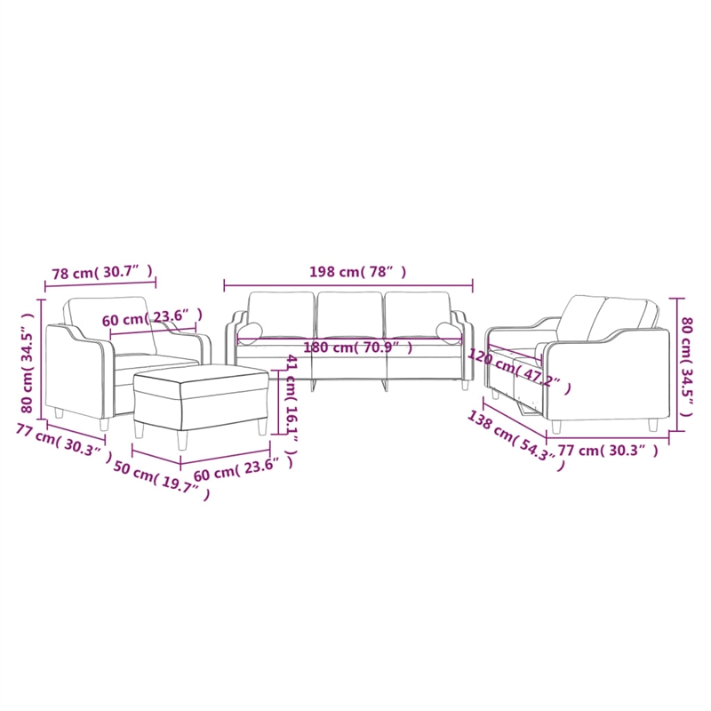 Vidaxl Metal Large Sofa Set in Dark Grey Fabric