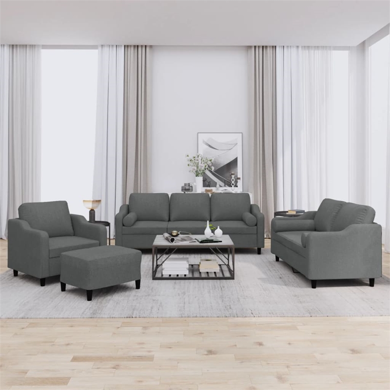 Vidaxl Metal Large Sofa Set in Dark Grey Fabric