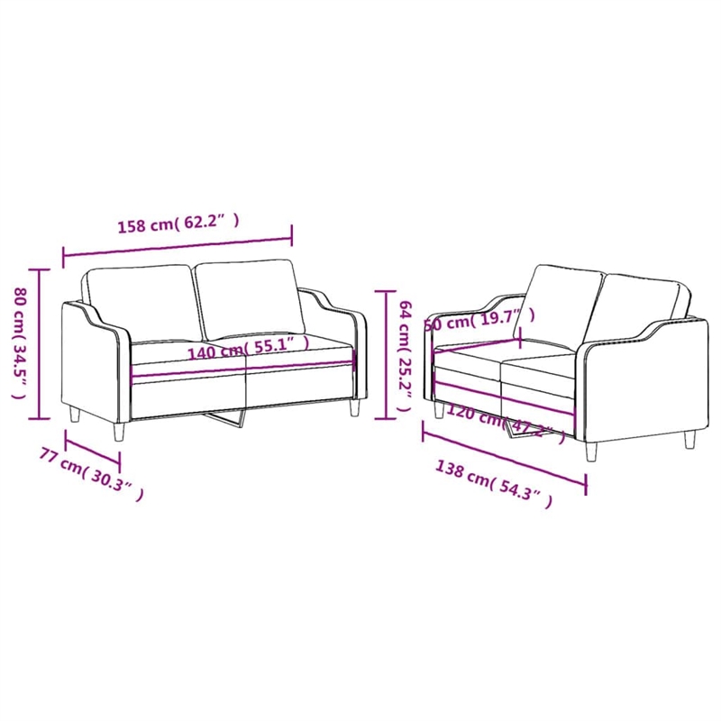 Vidaxl Metal Sofa Set in Black Fabric