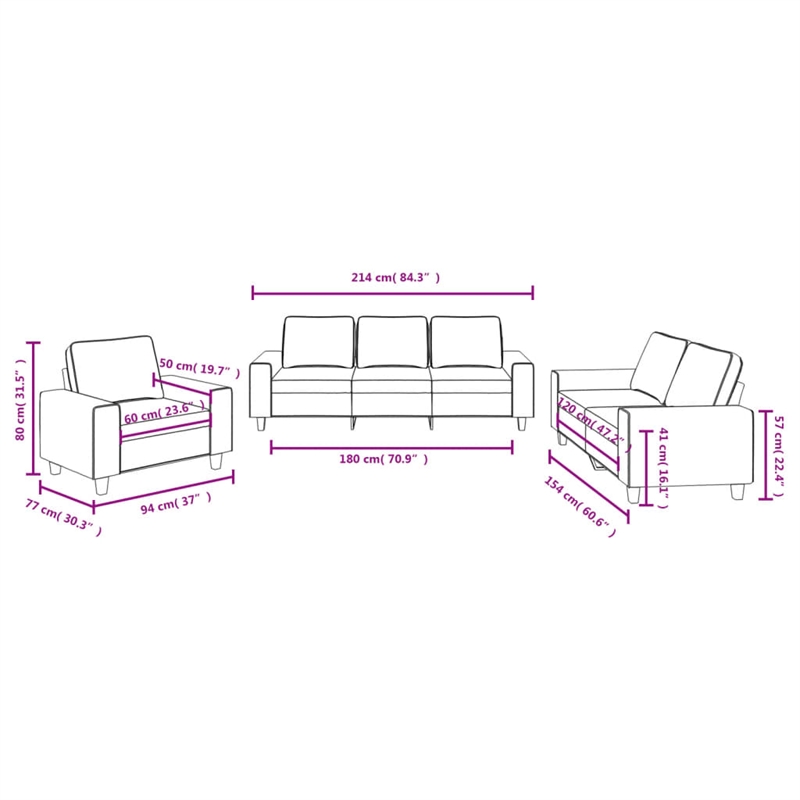 Vidaxl Metal Sofa Set in Black Fabric