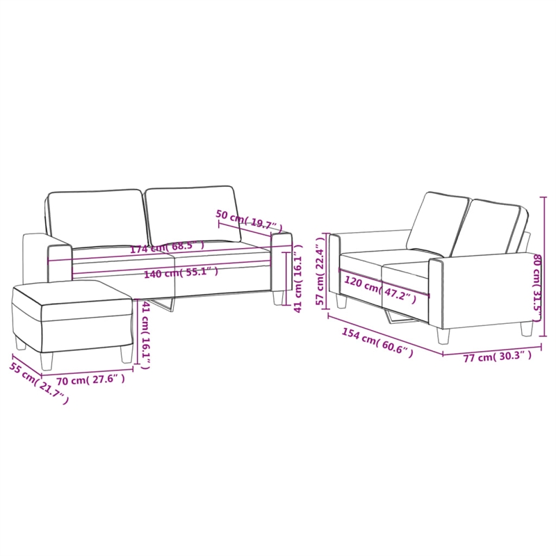 Vidaxl 3 Piece Sofa Set in Dark Gray Fabric