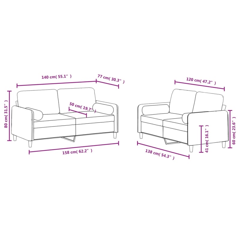 Vidaxl Metal Sofa Set in Light Grey Polyester Velvet