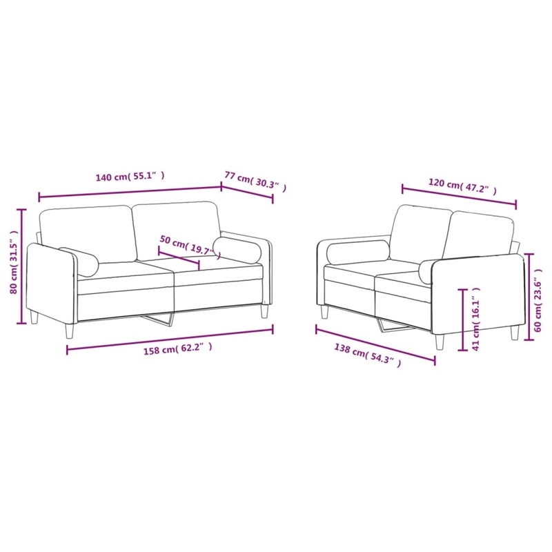 Vidaxl 2-Seater Durable Sofa Set in Dark Grey Velvet