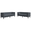 Vidaxl Wooden Large Chesterfield Sofa Set in Dark Gray Velvet