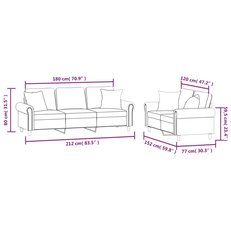 Vidaxl 2-Seater and a 3-Seater Sofa Set in Light Gray Velvet
