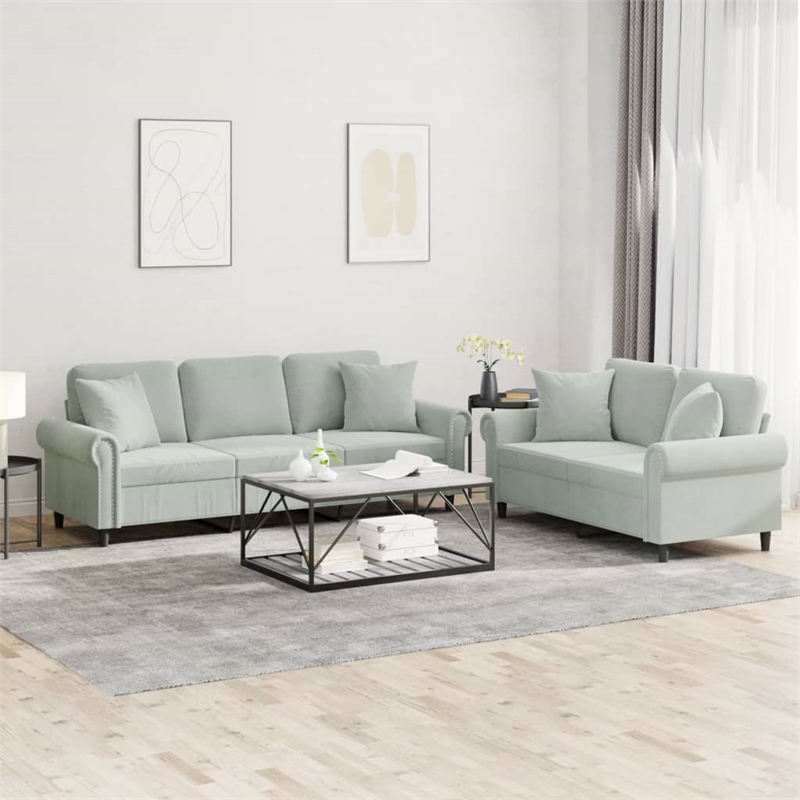Vidaxl 2-Seater and a 3-Seater Sofa Set in Light Gray Velvet