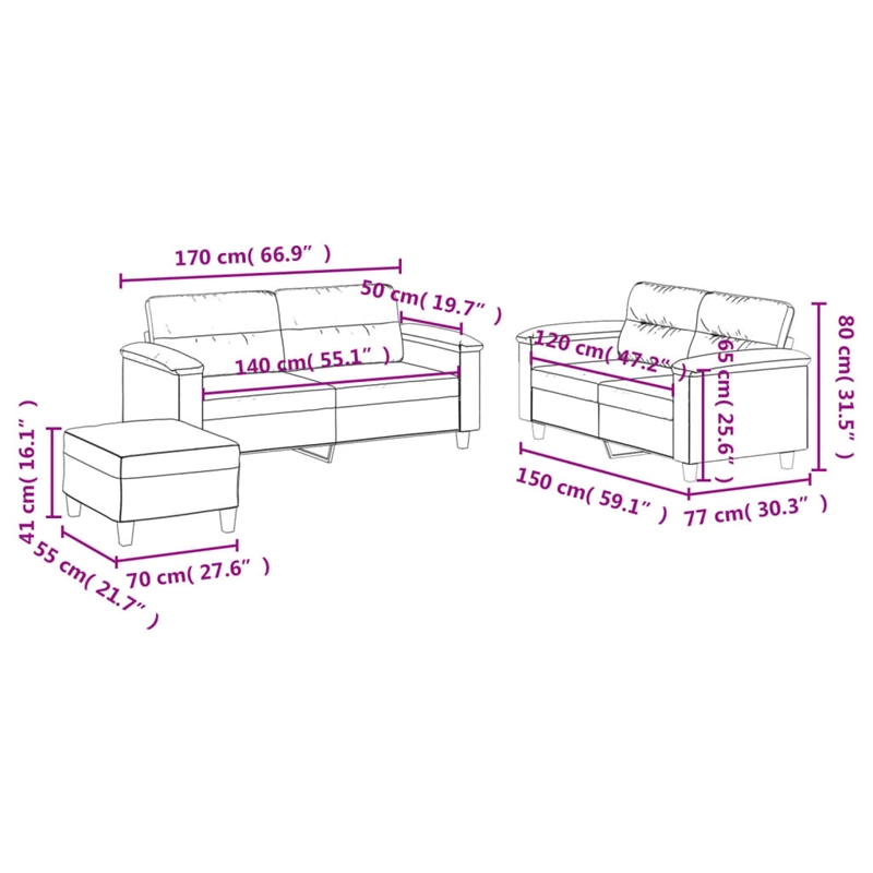 Vidaxl Metal Sofa Set in Black Faux Leather