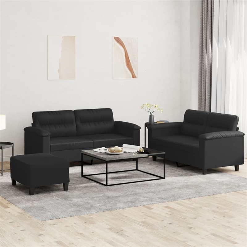 Vidaxl Metal Sofa Set in Black Faux Leather