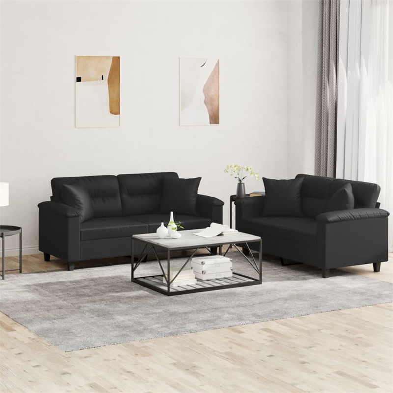 Vidaxl Metal Sofa Set in Black Faux Leather