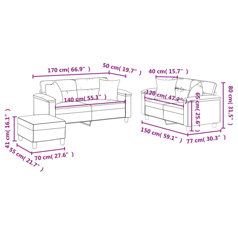 Vidaxl Metal Sofa Set in Black Faux Leather