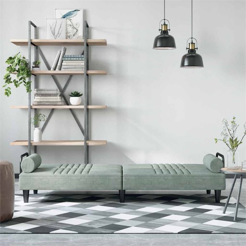 Vidaxl Standard Sofa Bed in Light Gray Polyester Velvet