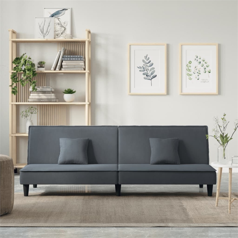 Vidaxl Standard Sofa Bed in Dark Grey Polyester Velvet Plywood