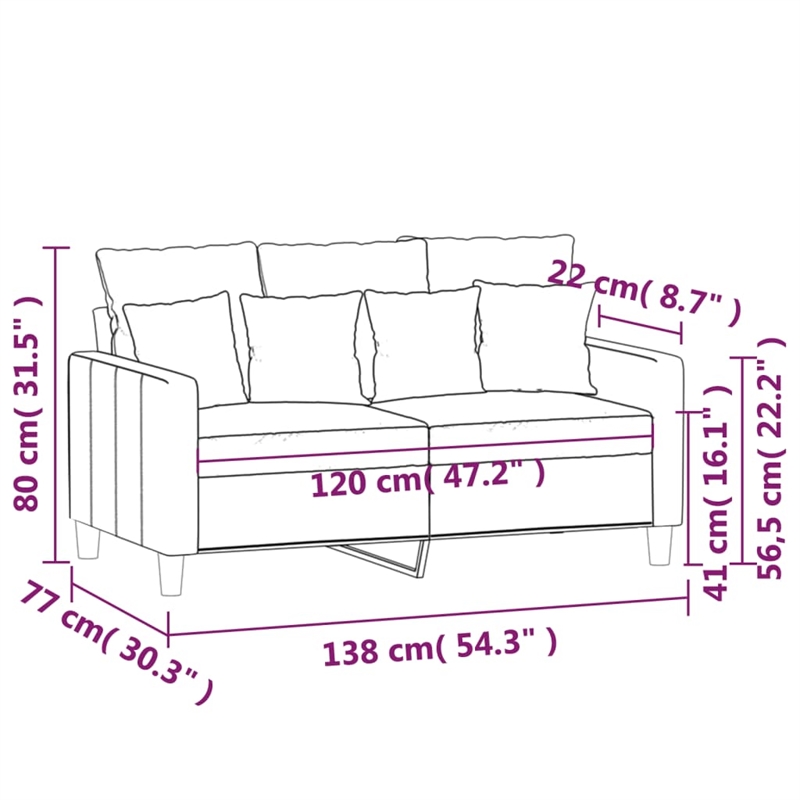 Vidaxl Metal 2-Seater Sofa in Light Grey Polyester Velvet