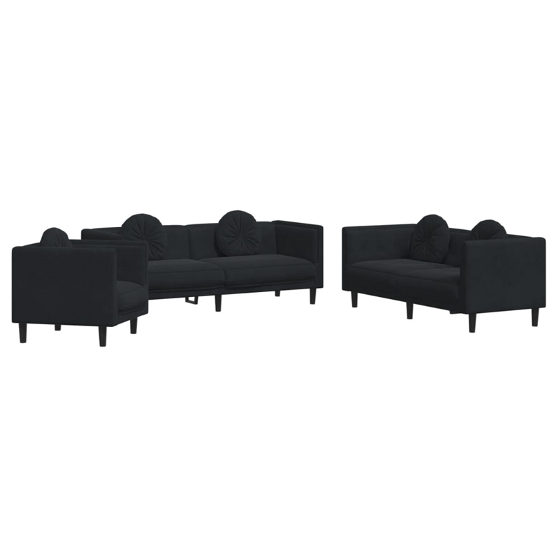 Vidaxl 3 Piece Sofa Set in Black Velvet