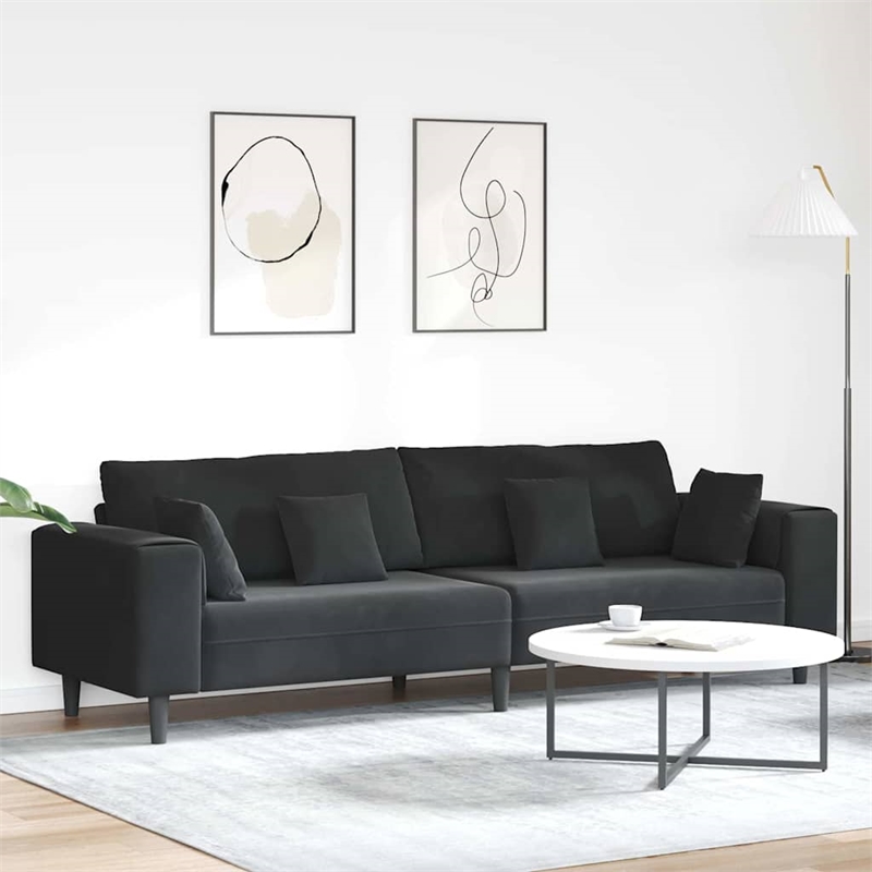 Vidaxl Velvet Sofa with Cushion in Black