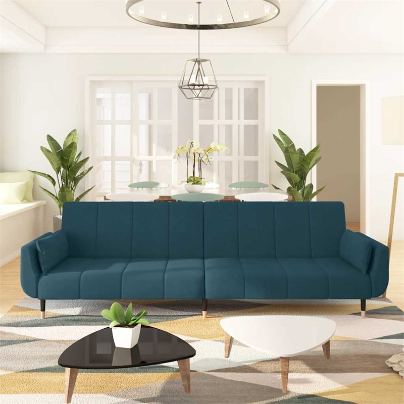 Vidaxl Convertible 2-Seater Sofa Bed in Blue Velvet