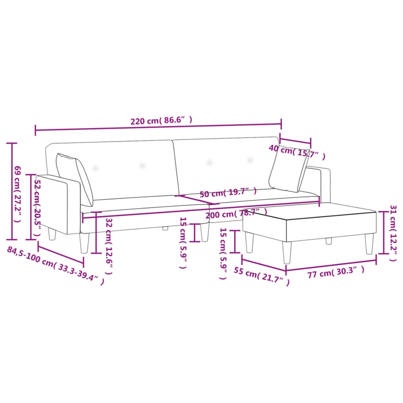 Vidaxl Sofa Bed in Black Fabric