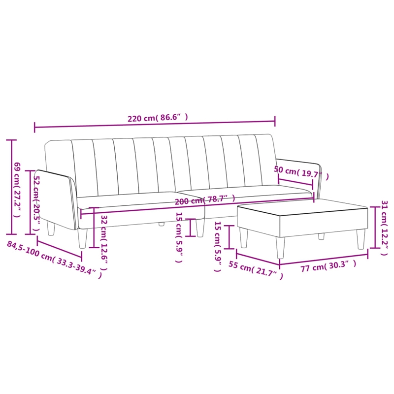 Vidaxl 2-Seater Sofa Bed in Black Polyester Velvet