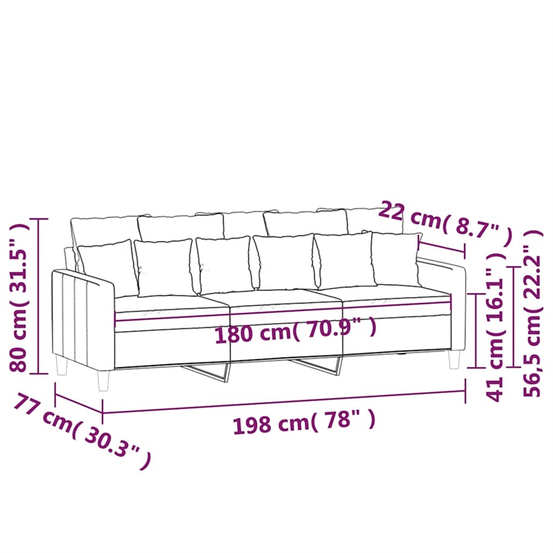 Vidaxl Metal 3-Seater Sofa in Dark Green Polyester