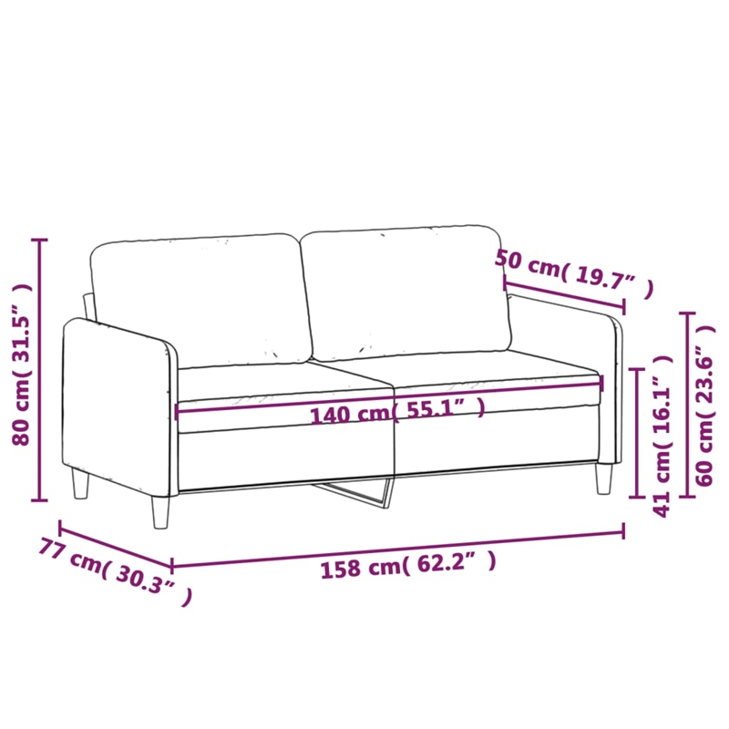 Vidaxl Metal 2-Seater Sofa in Light Gray Polyester Velvet
