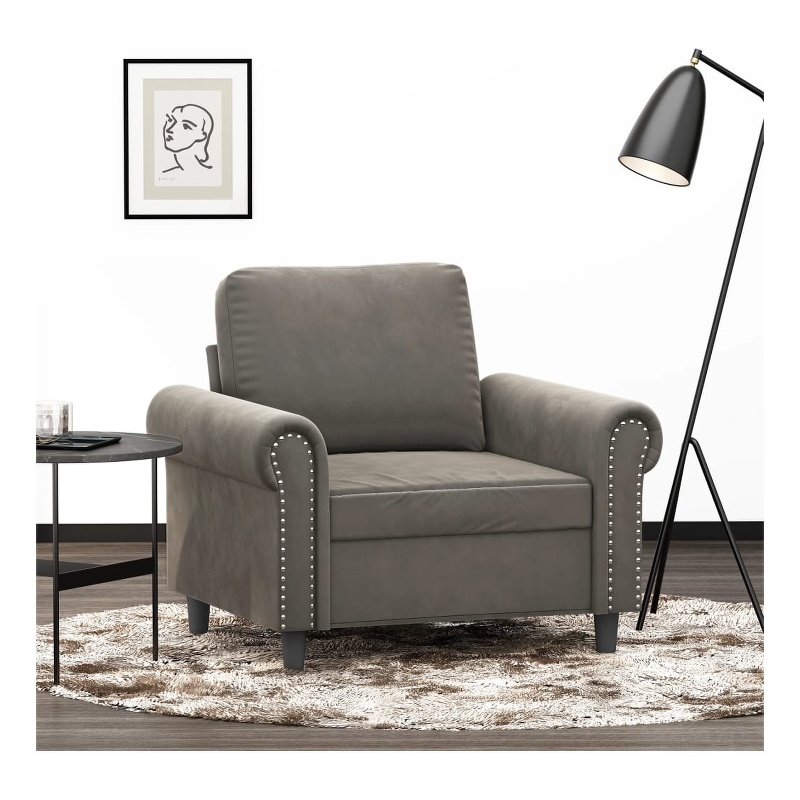 Vidaxl Single Sofa Chair in Light Gray Polyester Velvet Plywood