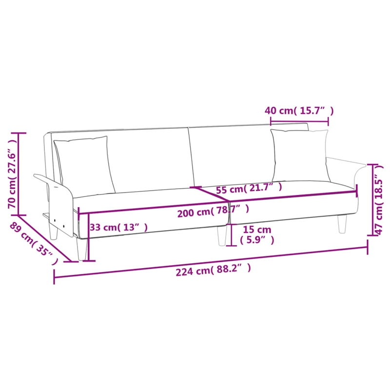 Vidaxl Standard Sleeper Sofa Bed in Light Gray Fabric