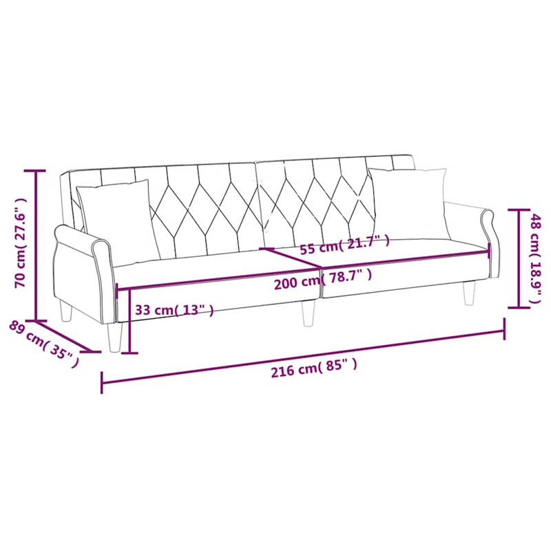 Vidaxl Large Sofa Bed in Light Grey Polyester Velvet
