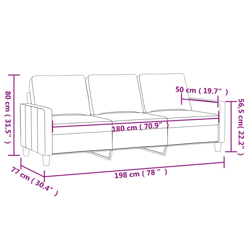 Vidaxl Metal 3-Seater Sofa in Light Gray Polyester Velvet