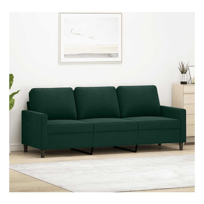 Vidaxl Metal 3-Seater Sofa in Dark Green Polyester Velvet