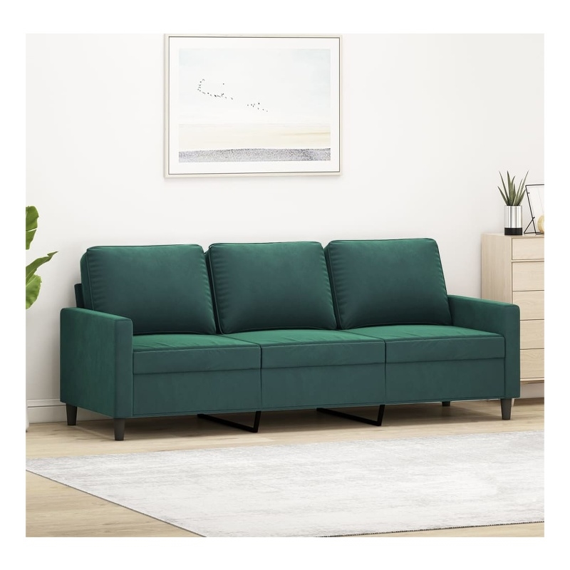 Vidaxl Metal 3-Seater Sofa in Dark Green Polyester Velvet