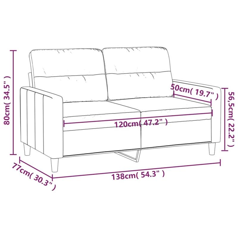 Vidaxl Metal 2-Seater Sofa in Light Grey Polyester Fabric