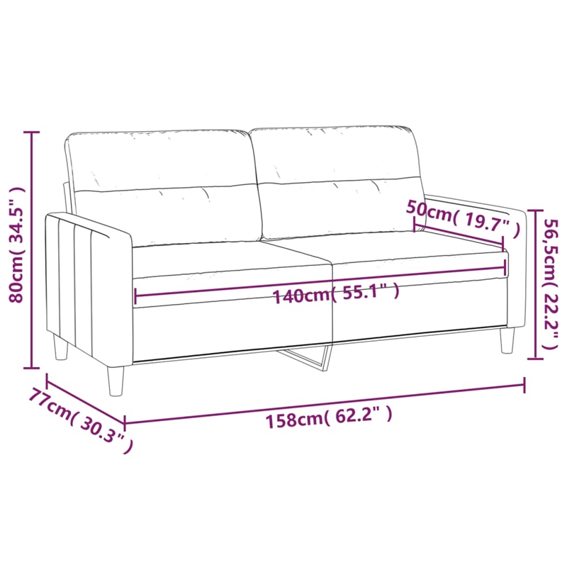 Vidaxl Metal 2-Seater Sofa in Dark Grey Polyester Fabric
