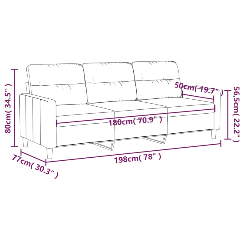 Vidaxl Metal 3-Seater Sofa in Black Polyester Fabric