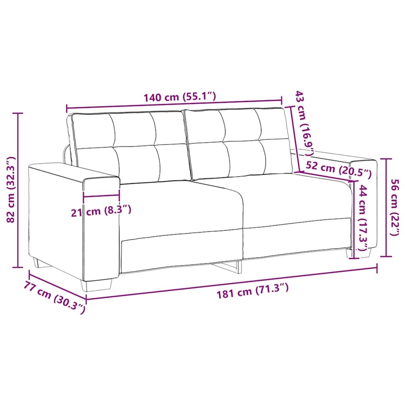 Vidaxl Loveseat Sofa Dark Grey in Polyester Fabric