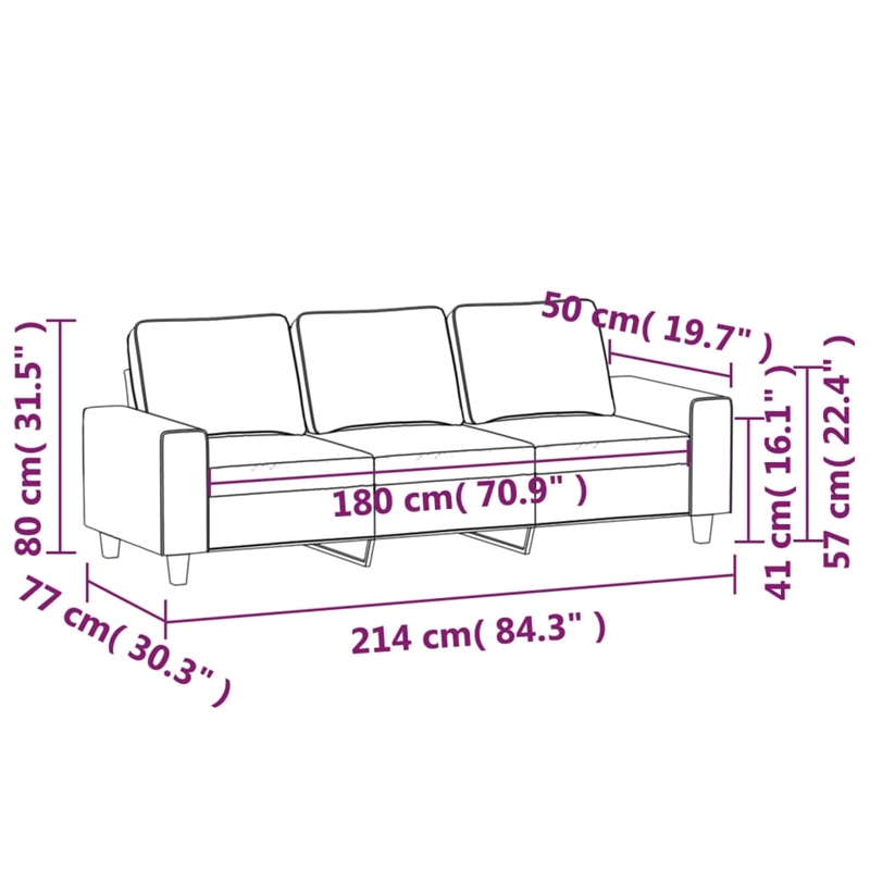 Vidaxl 3-Seater Sofa in Dark Grey Fabric