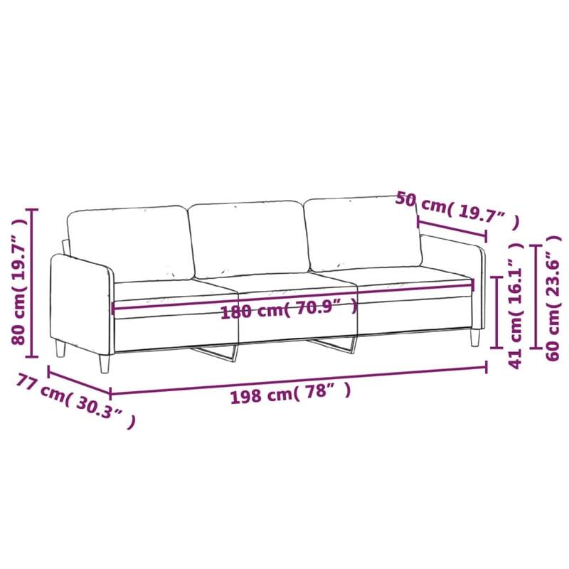 Vidaxl Metal 3-Seater Sofa in Light Grey Polyester Velvet
