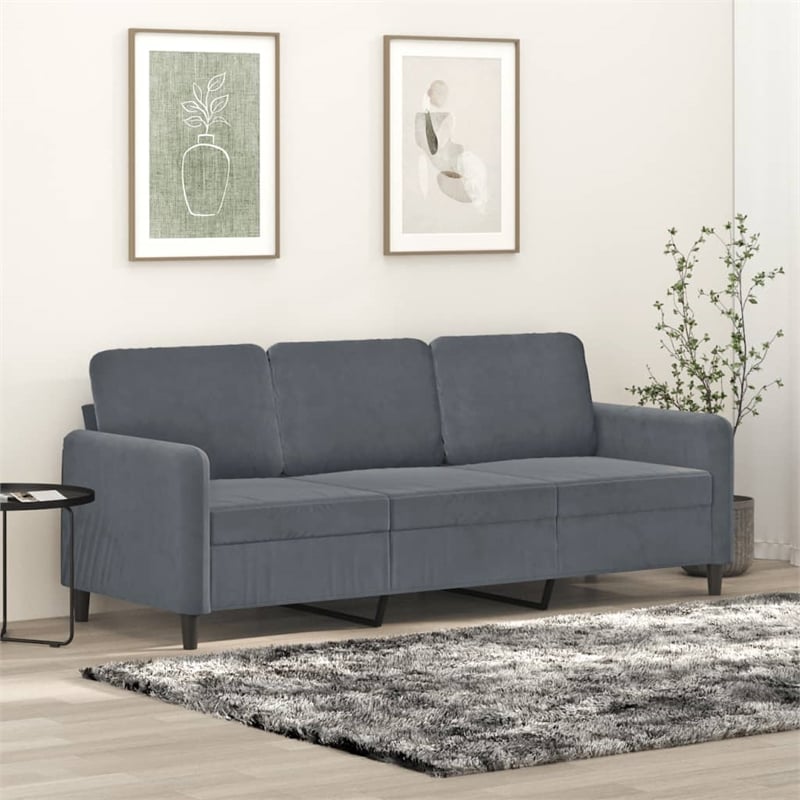 Vidaxl Metal 3-Seater Sofa in Dark Grey Polyester Velvet