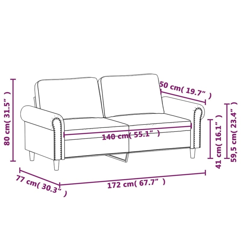 Vidaxl Metal 2-Seater Sofa in Black Faux Leather