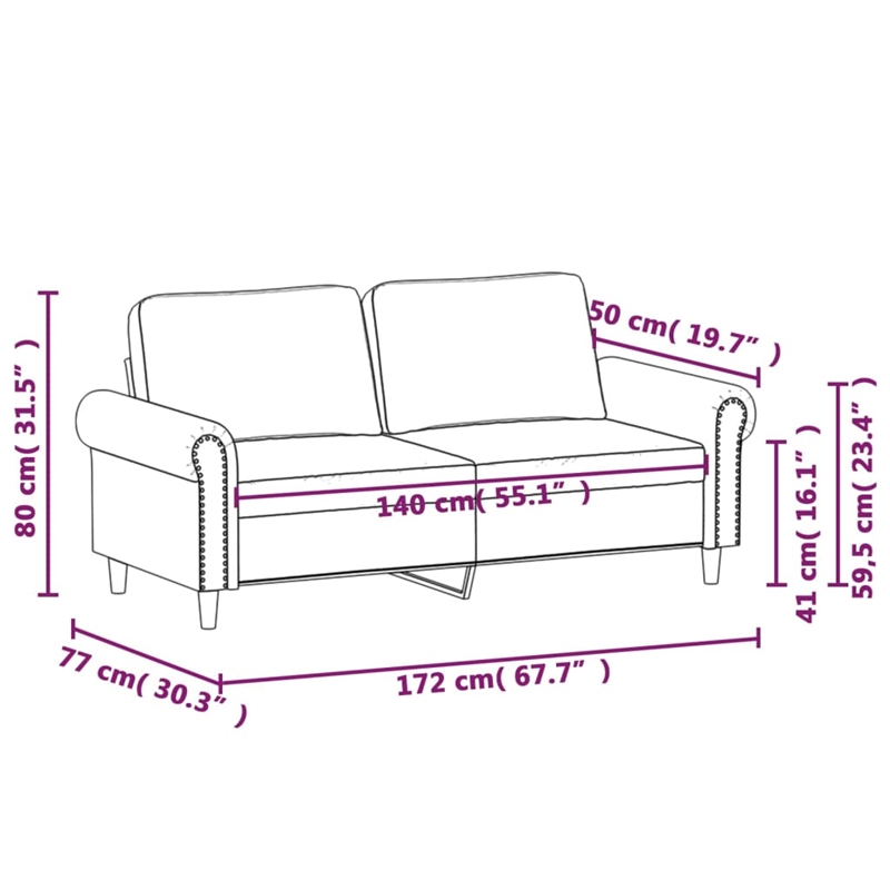 Vidaxl Metal 2-Seater Sofa in Black Faux Leather