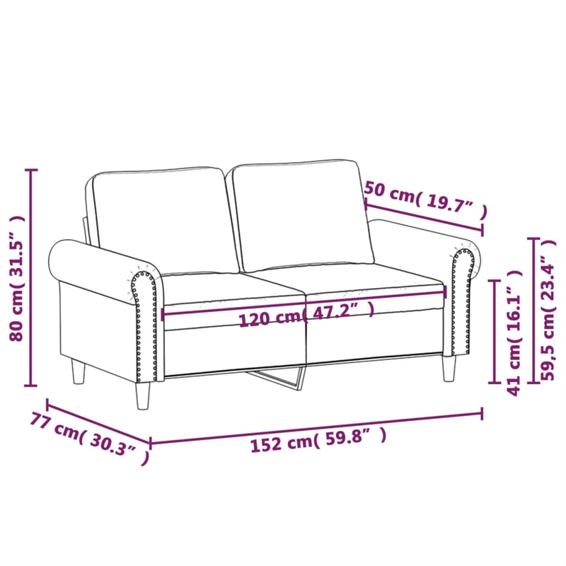 Vidaxl Metal 2-Seater Sofa in Light Grey Polyester Velvet