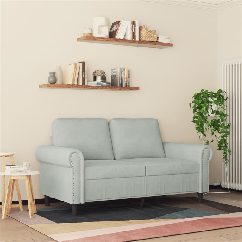 Vidaxl Metal 2-Seater Sofa in Light Grey Polyester Velvet